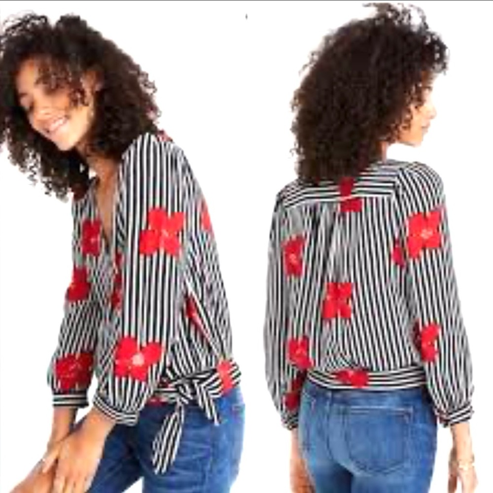 Madewell Stripes And Floral Wrap  Blouse